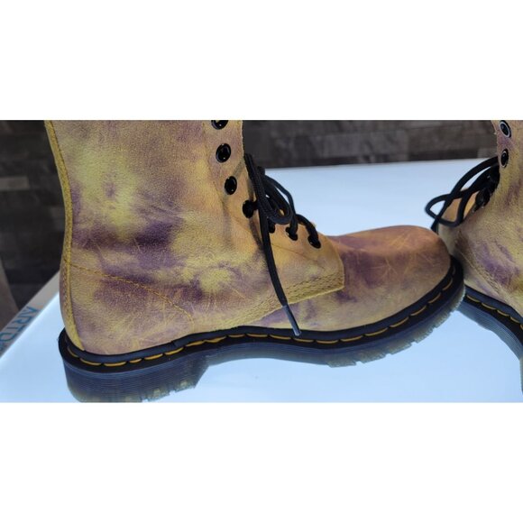 DR MARTENS 1460 Tie Dye Suede Boots Womens Size 8 Yellow Purple (airway boucing) - Picture 6 of 12
